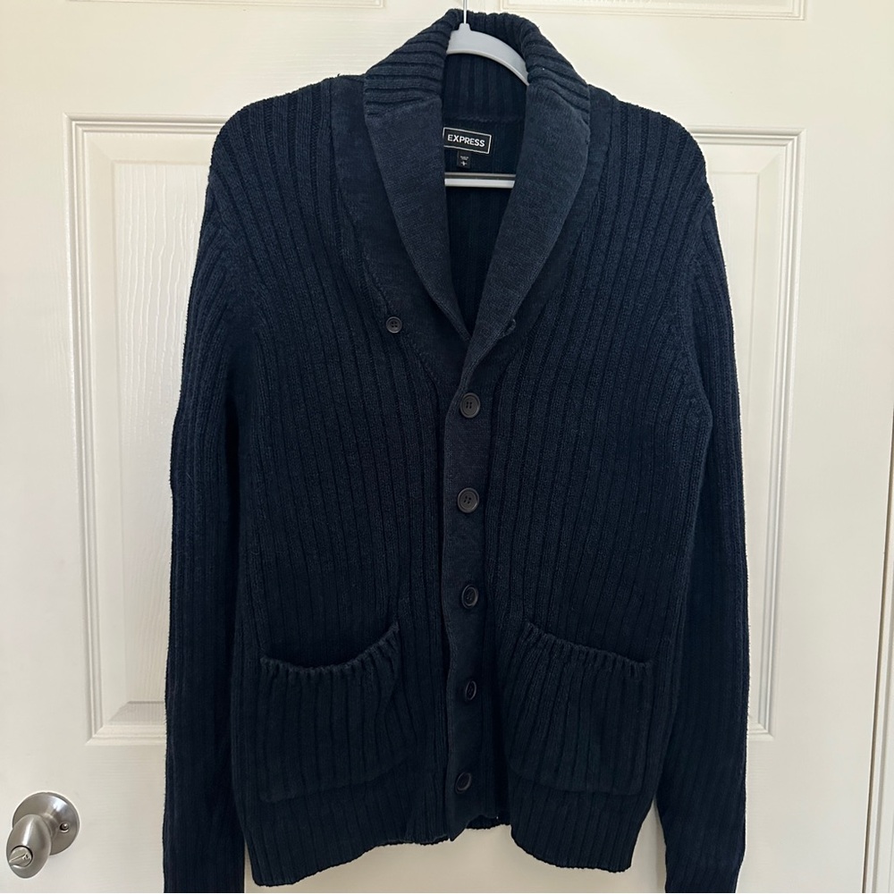 Express Men’s Dark Navy Ribbed Shawl Collar Cardigan